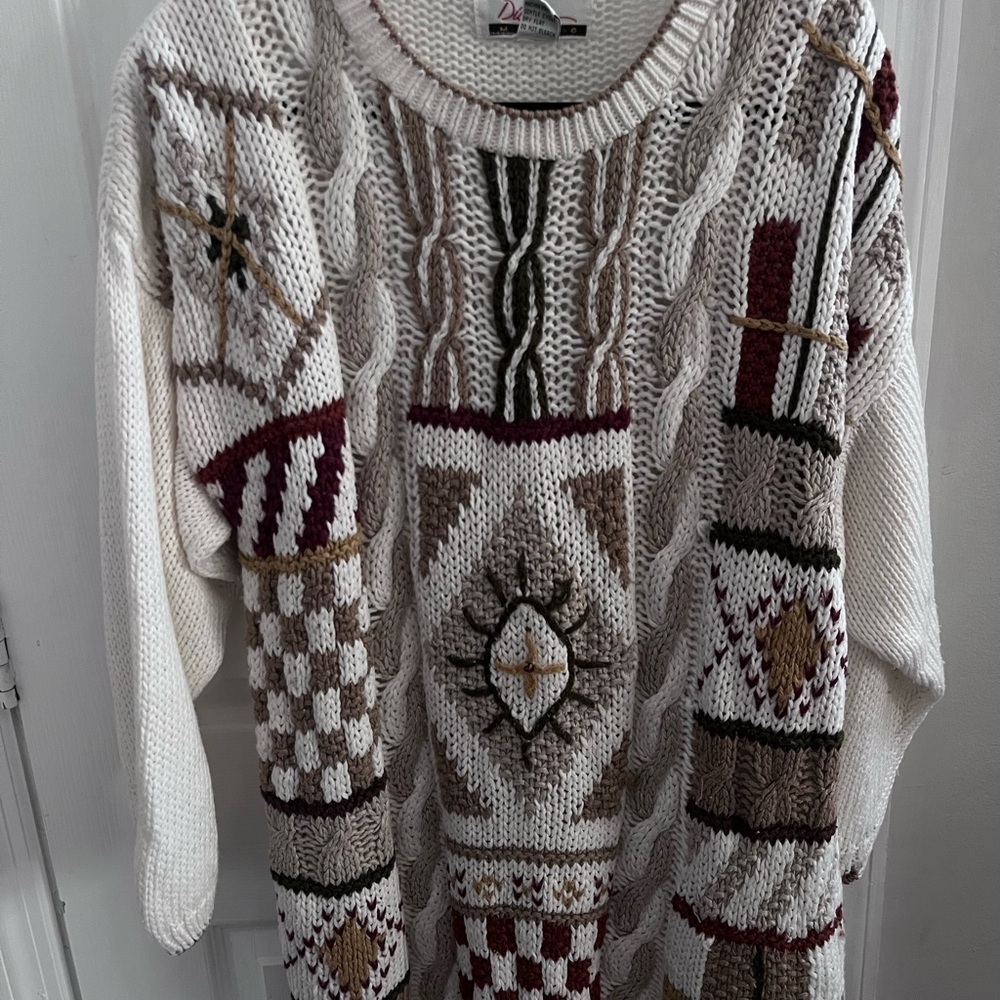 Diana Marco knit by hand sweater Cream tan Brown Patterned Sweater grandpacore